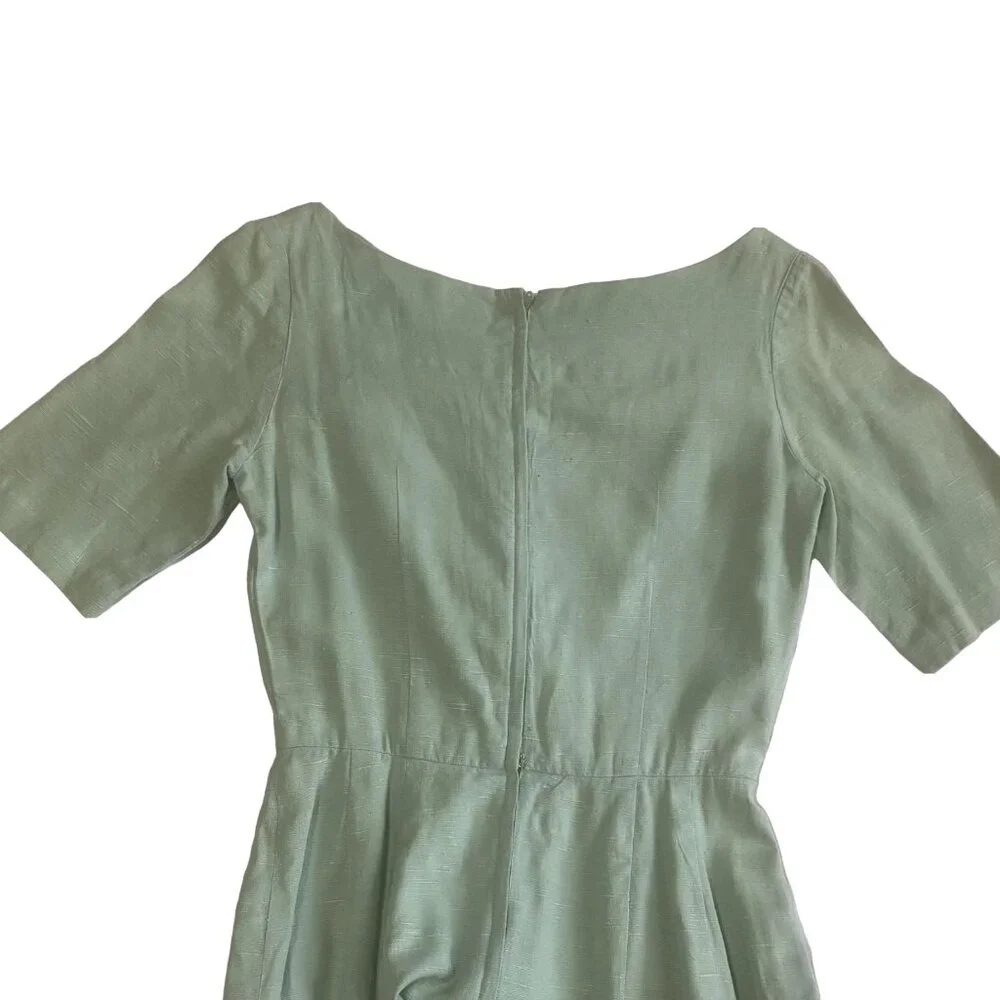 VINTAGE 1950s Josie Shield Mint Green‎ Shantung Fit & Flare Dress Midcentury S - Picture 7 of 15